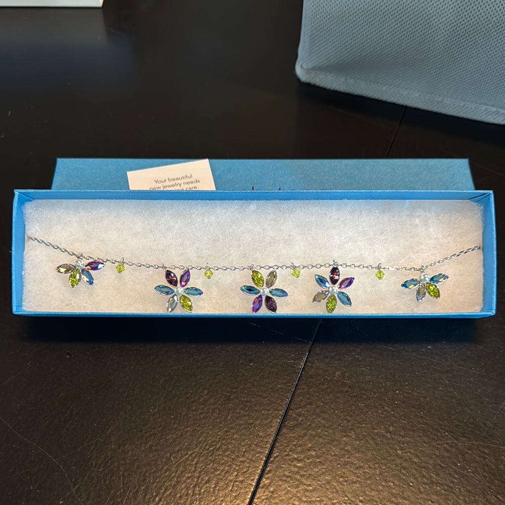 Touchstone Crystal Multicolor Floral Crystal Necklace in Silver Tone - Picture 3 of 4